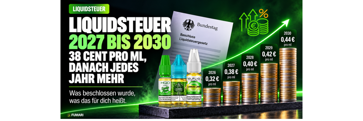 Liquidsteuer 2027: E-Zigaretten, Liquids und Vapes werden teurer - Liquidsteuer 2027: Neue Steuersätze bis 2030 | Fumari.de