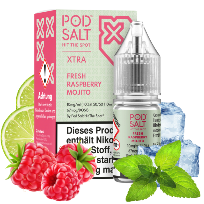 Pod Salt Xtra Serie Liquid - Fresh Raspberry Mojito Nikotinsalz 10ml | 10mg/ml