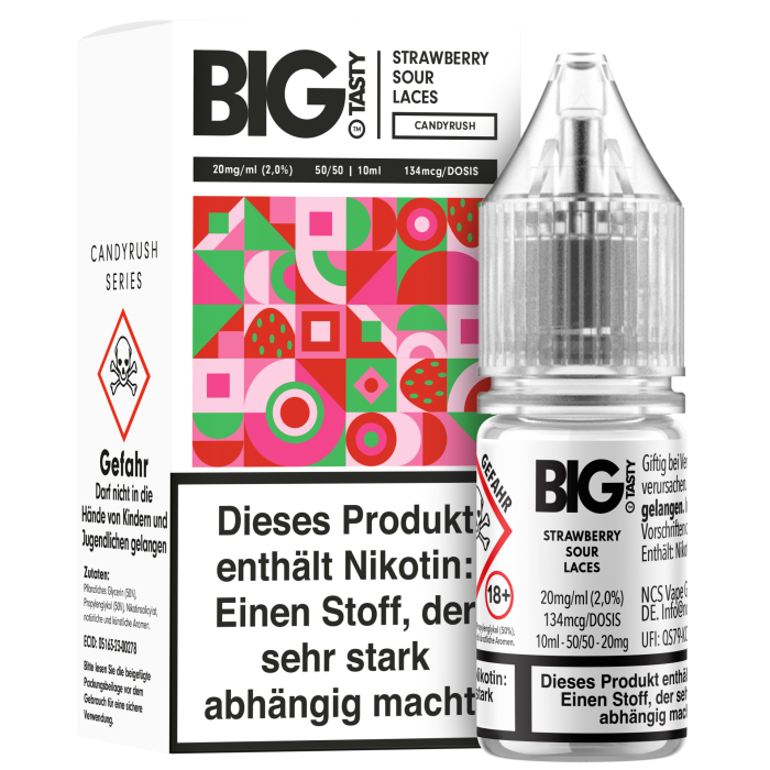 Big Tasty NicSalt - Strawberry Sour Laces CANDY RUSH Nikotinsalz 10ml | 20mg/ml