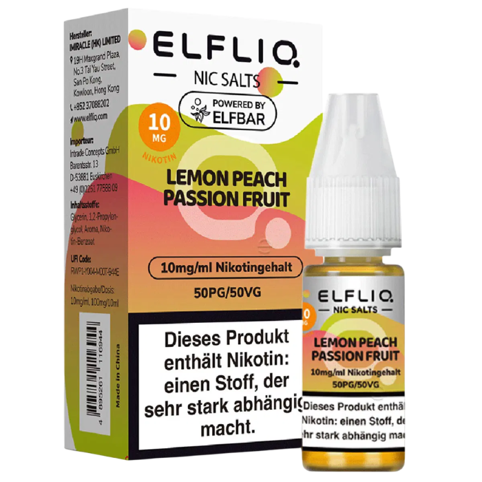 Elfliq Liquid by Elfbar - Lemon Peach Passion Fruit Nikotinsalz 10ml | 10mg/ml