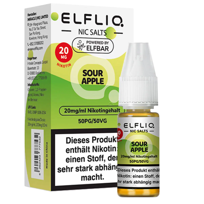 Elfliq Liquid by Elfbar - Sour Apple Nikotinsalz 10ml | 20mg/ml