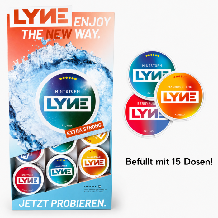 LYNE Kautabak Display (befüllt) | 15 Dosen