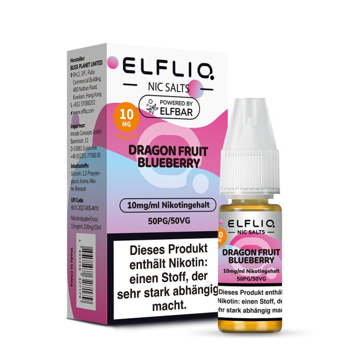 Elfliq Liquid by Elfbar - Dragon Fruit Blueberry Nikotinsalz 10ml | 10mg/ml