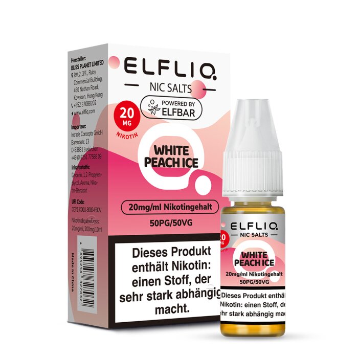 Elfliq Liquid by Elfbar - White Peach Ice Nikotinsalz 10ml | 20mg/ml *NEU*